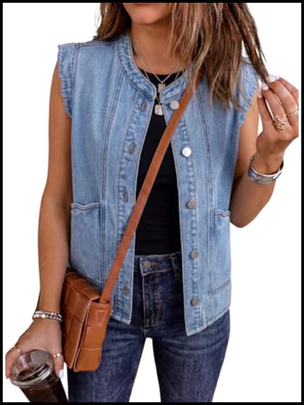 Sleeveless Denim Vest Button Down Jean Vest Tops Western Outfits